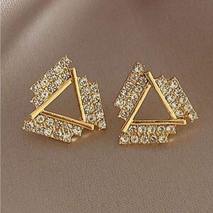 Elegant Gold Triangle Crystal Earrings